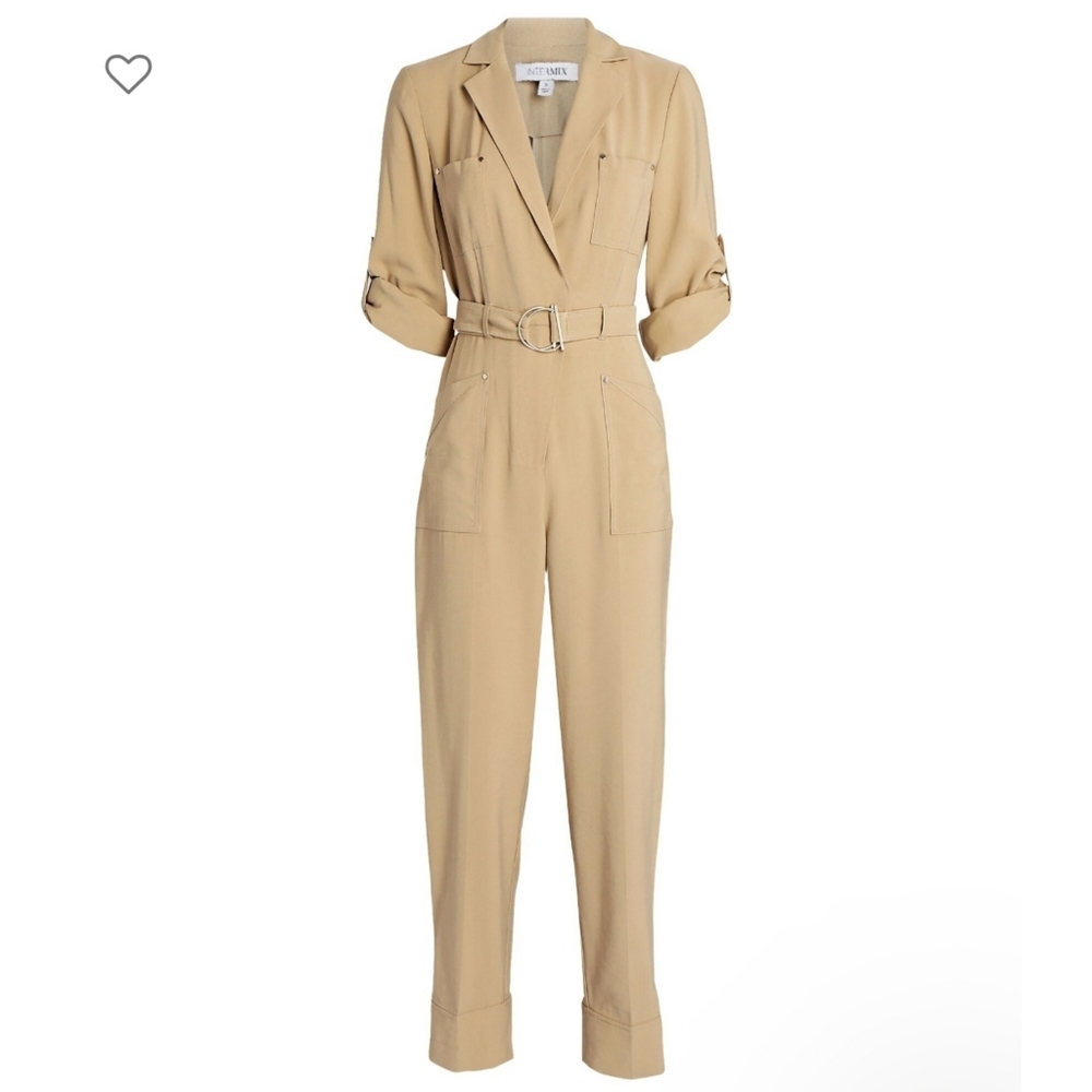 NWT INTERMIX River Belted Straight-Leg Tan Brown Jumpsuit